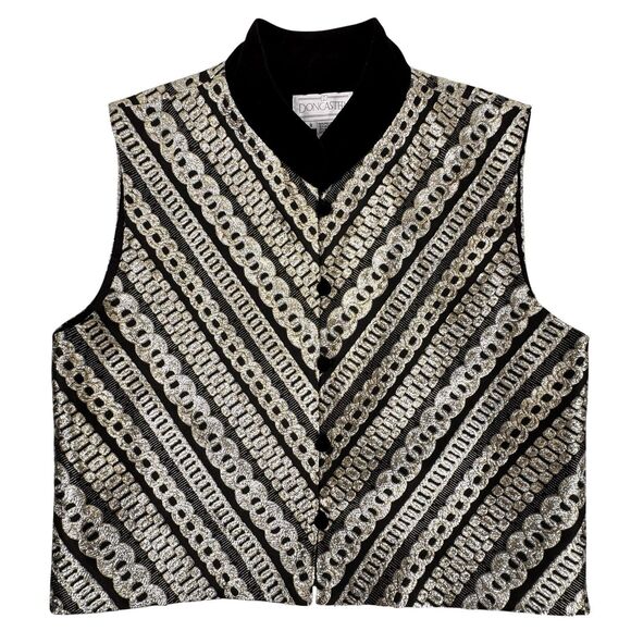 Doncaster Womens Velvet Metallic Jacquard Vest Sz 8 Gold Silver Evening Shimmer - Picture 5 of 15